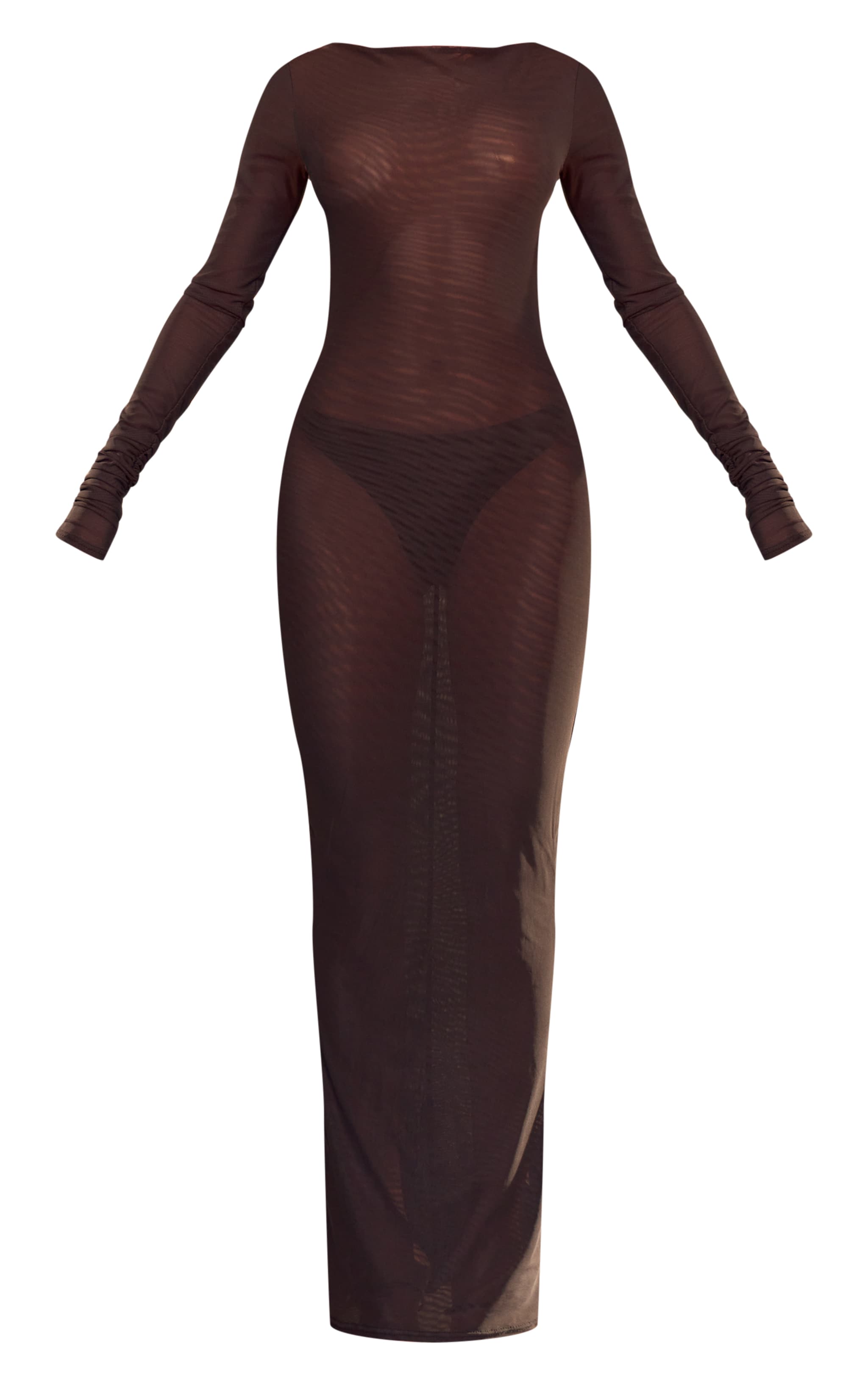 PLT Label Navy Double Layer Mesh Ruched Sleeve Detail Maxi Dress image 5