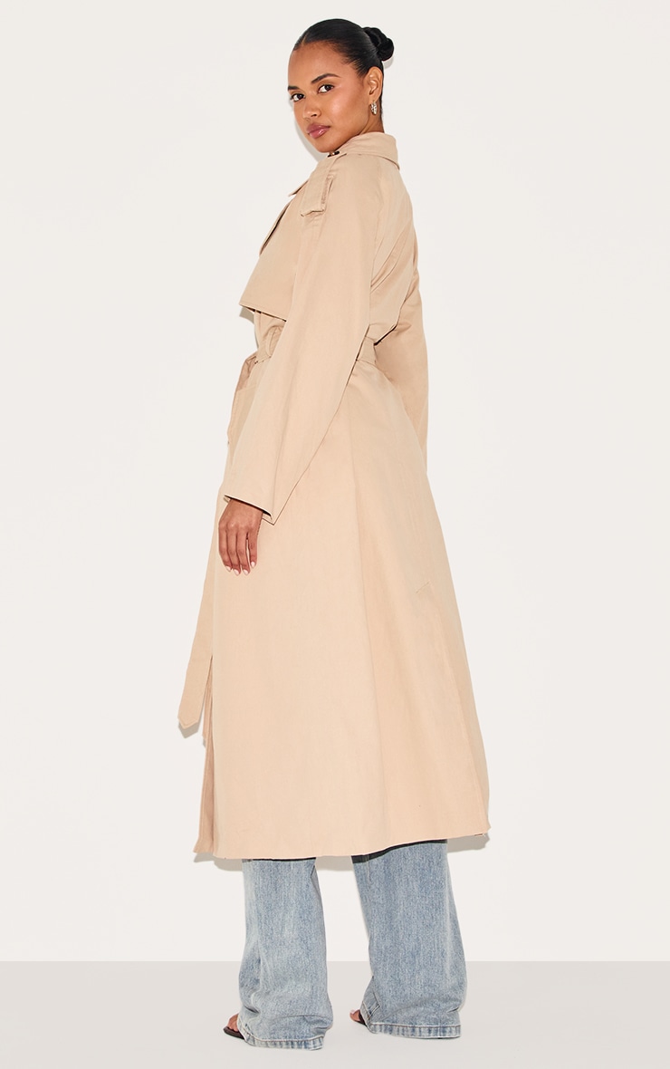 Beige Belted Double Breasted Trench Coat image 2