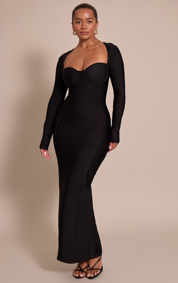 Shape Black Bandage Long Sleeve Corset Maxi Dress