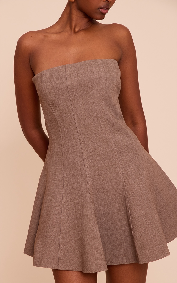 Taupe Woven Bandeau Shift Mini Dress image 4