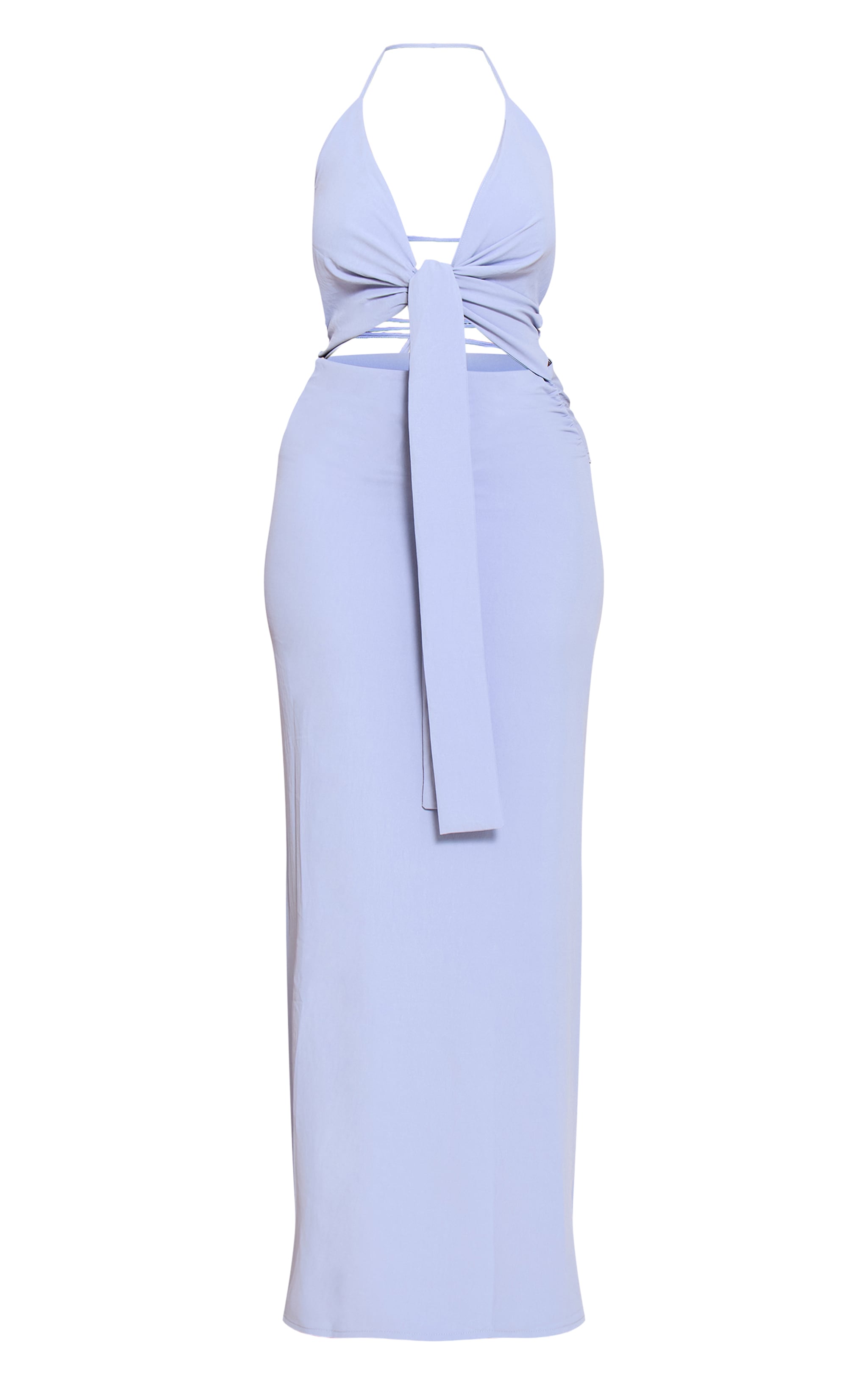Shape Blue Hammered Satin Drape Front Halter Maxi Dress image 5