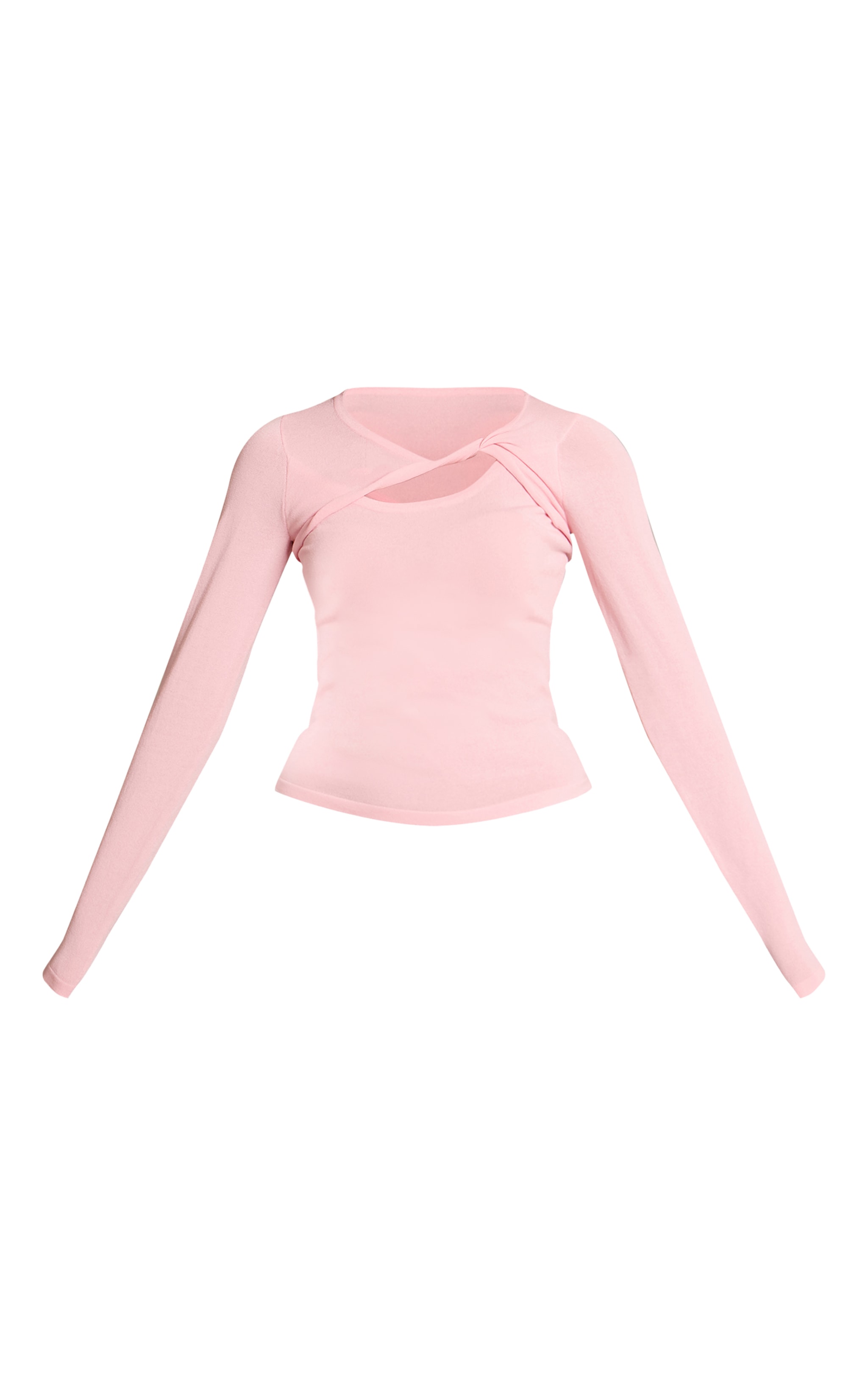 Pink Fine Knit Twist Neck Long Sleeve Top image 5
