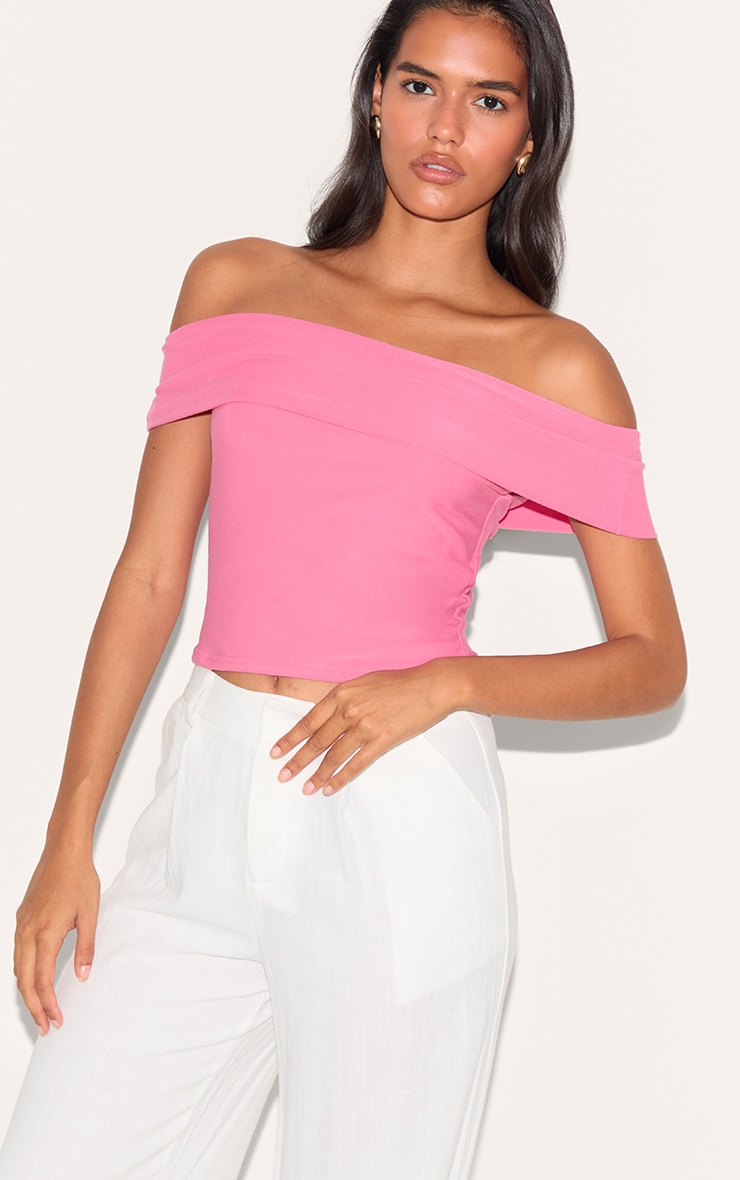 Candy Pink Soft Touch Bardot Long Top image 1