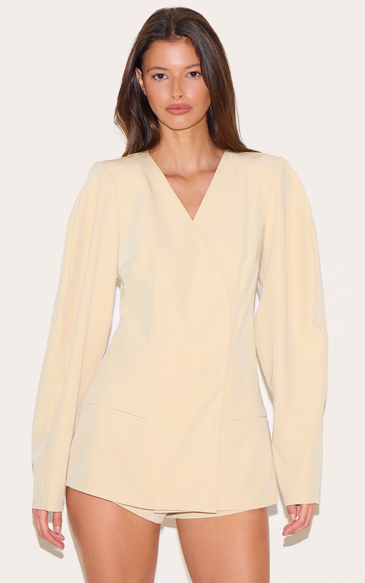 Butter Yellow Cross Front Cocoon Sleeve Tailored Romper image 1