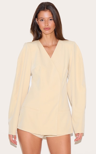 Butter Yellow Cross Front Cocoon Sleeve Tailored Romper