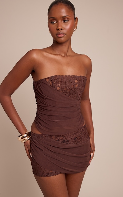 Corset marron à dentelle florale avec détail drapé