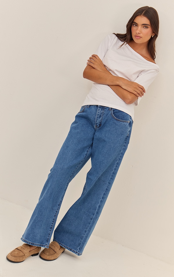 Dark Blue Low Rise Wide Leg Jeans