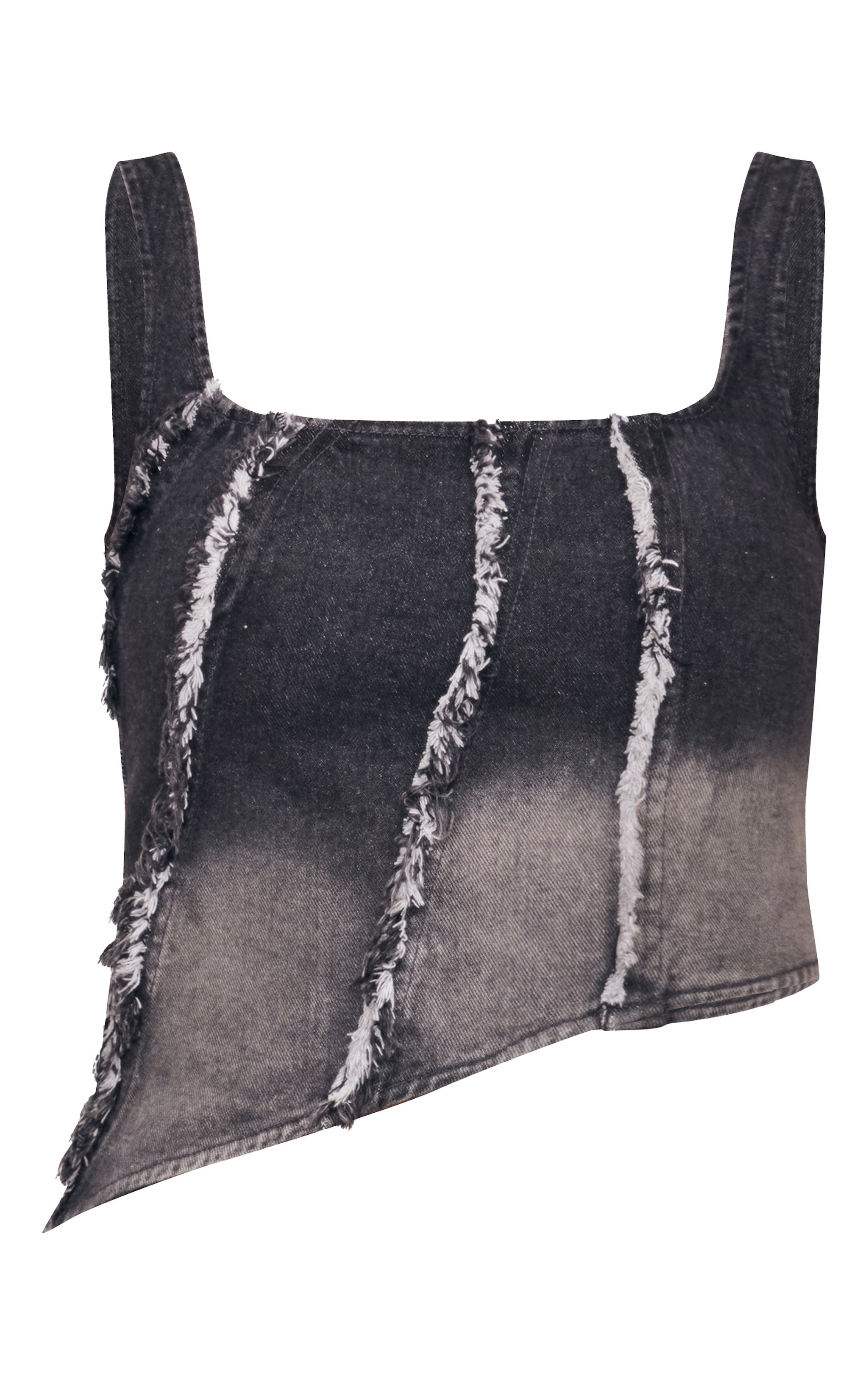 Tall Vintage Black Wash Raw Seam Detail Asymmetric Denim Corset image 5