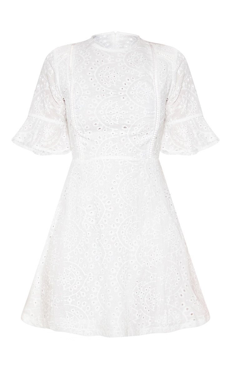 White Broderie Anglaise Frill Sleeve Skater Dress image 3