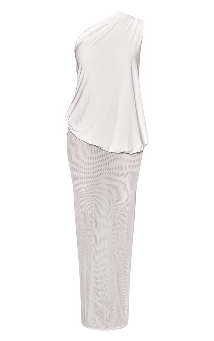 White Slinky Draped Mesh Skirt Maxi Dress image 5