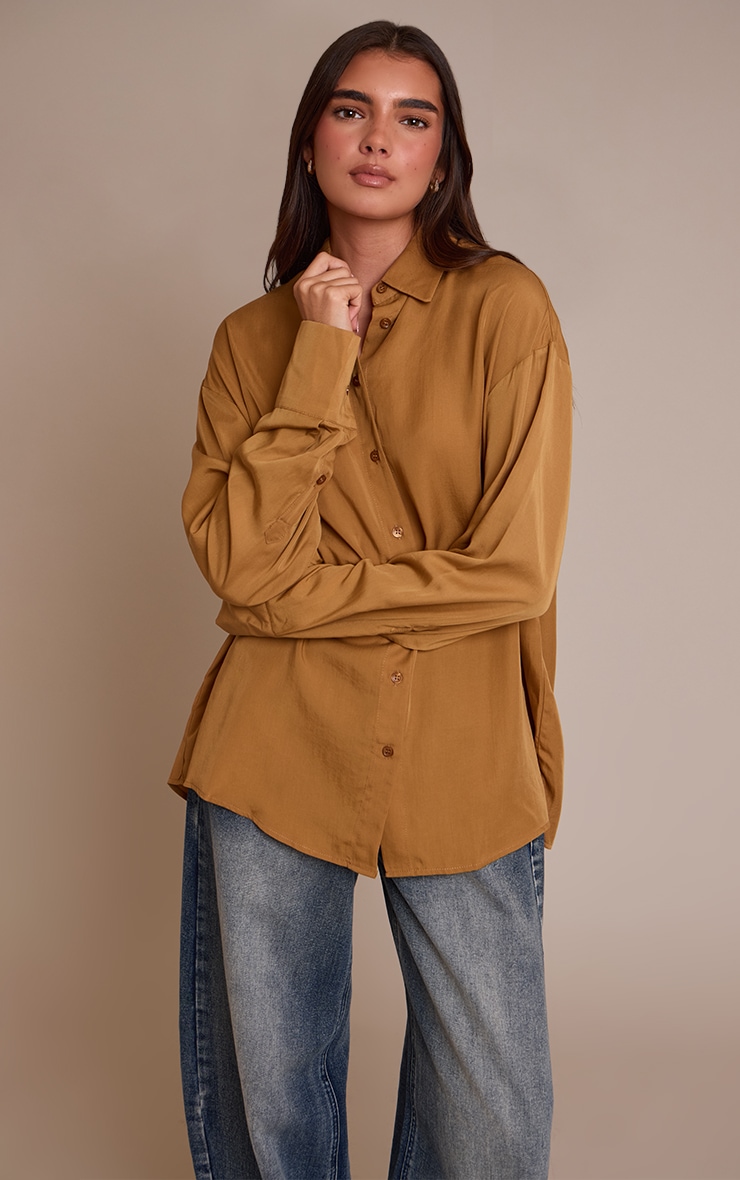 Tan Tencel Oversized Shirt image 1
