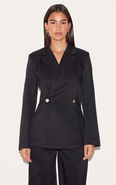 Black Premium Tailored Woven Cinched Waist Fitted Blazer