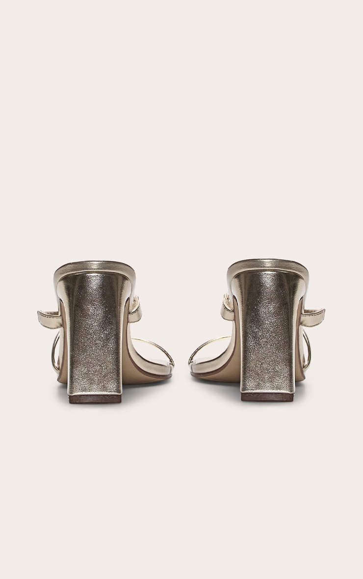 Gold Pu Square Toe Thin Block High Heeled Mules image 3