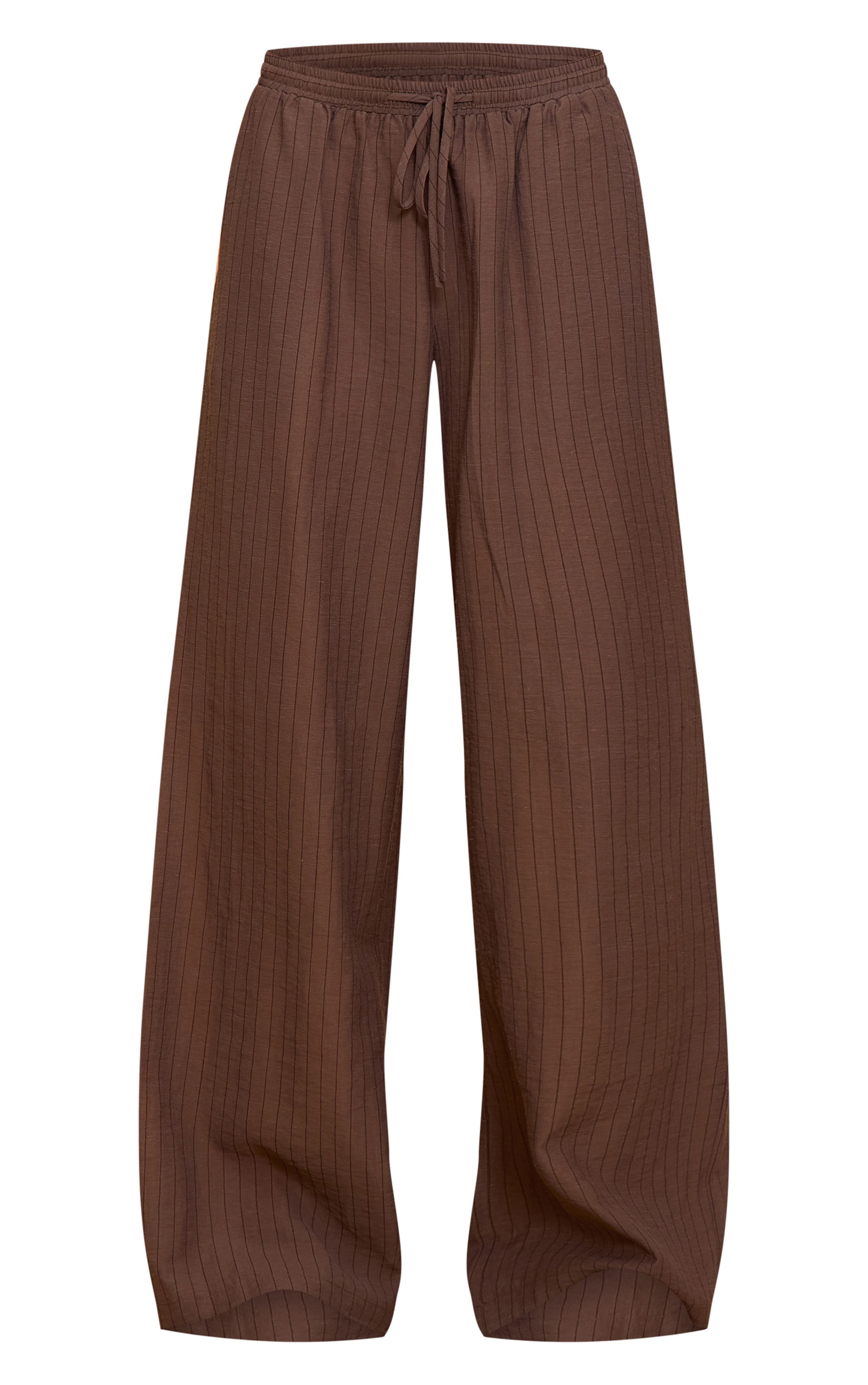Brown Pinstriped Drawstring Wide Leg Pants | Co-ords