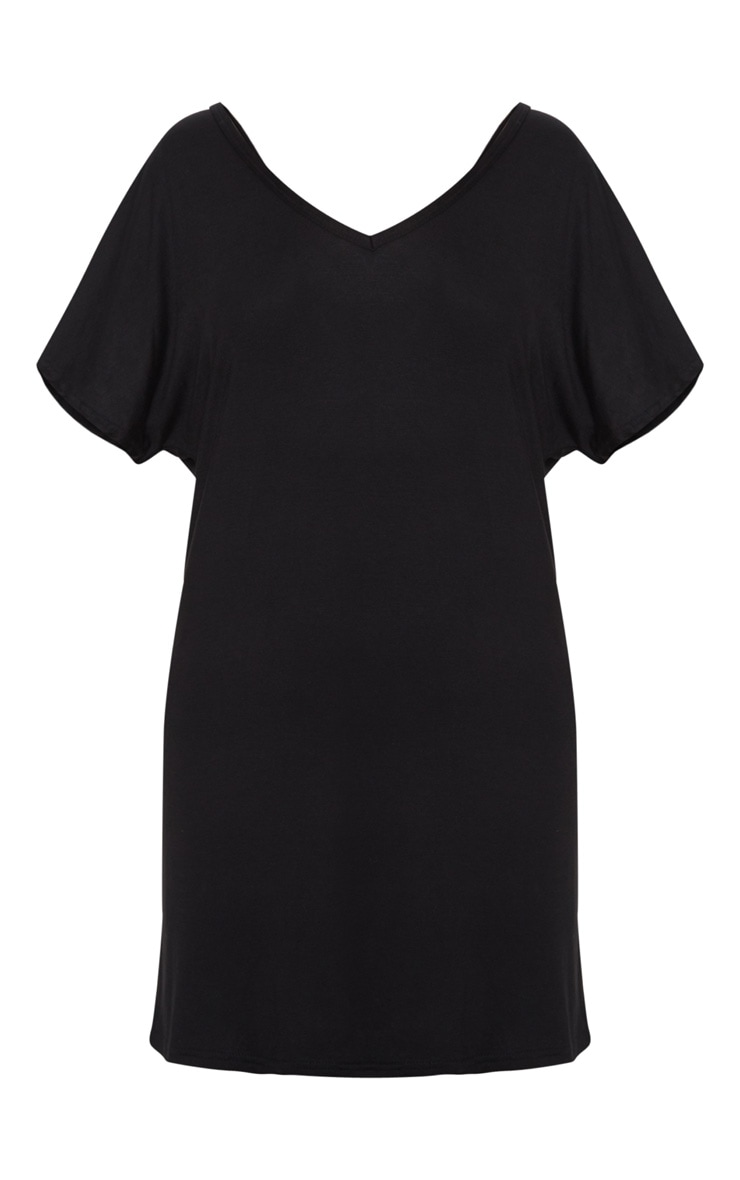 Basic Black V Neck T Shirt Dress Dresses PrettyLittleThing AUS