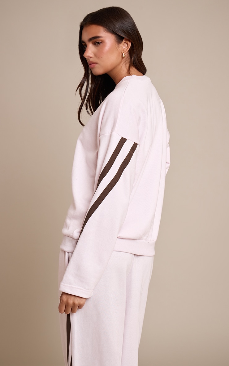 Pink Contrast Striped Oversized Sweatshirt image 2