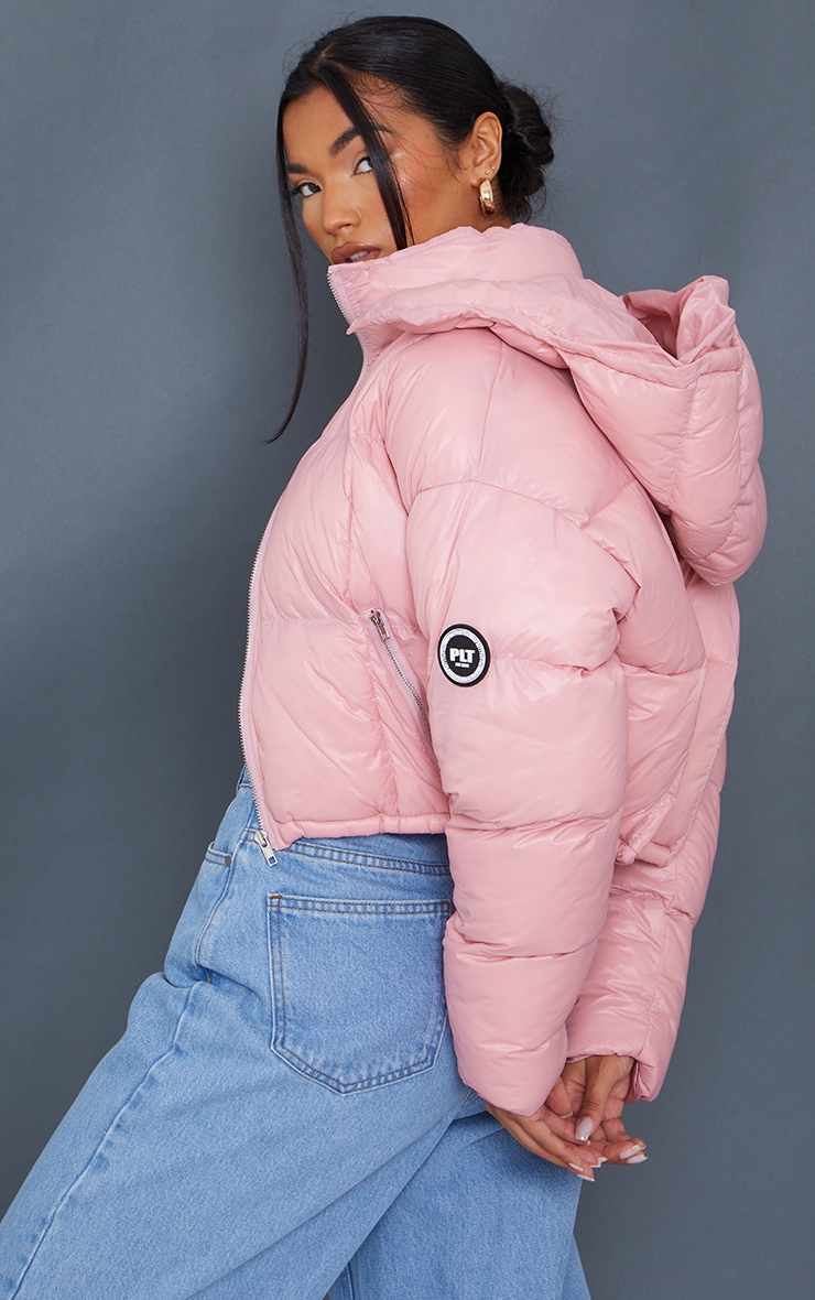 Prettylittlething pink sales crop puffer jacket