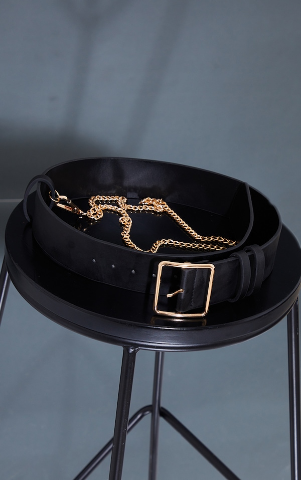 Black Gold Chain Waist Belt Accessories PrettyLittleThing USA
