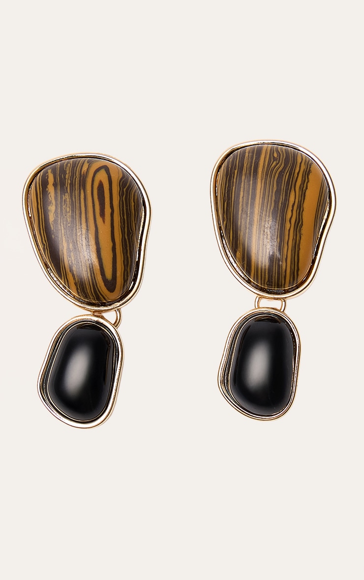 Boucles d'oreilles lisses drapées dorées à pierres oeil de tigre image 2