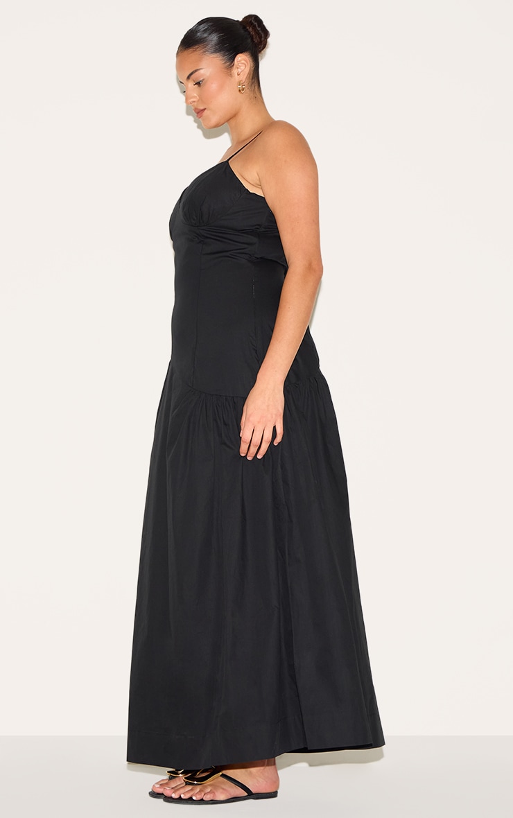 Plus Black Plunge Asymmetric Detail Midaxi Dress image 3