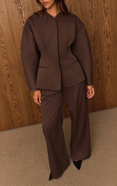 Dark Brown Premium Woven Tailored Wide Leg Pleated Pants