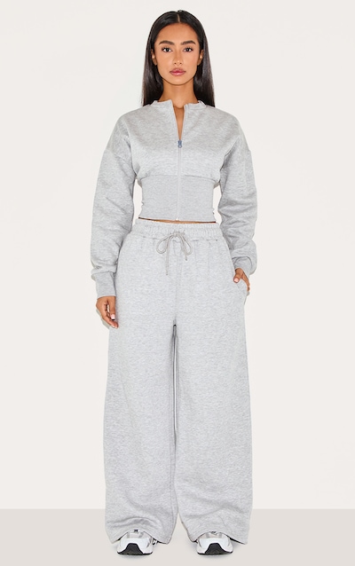 Petite Jogging large gris chiné à taille haute et cordons ajustables