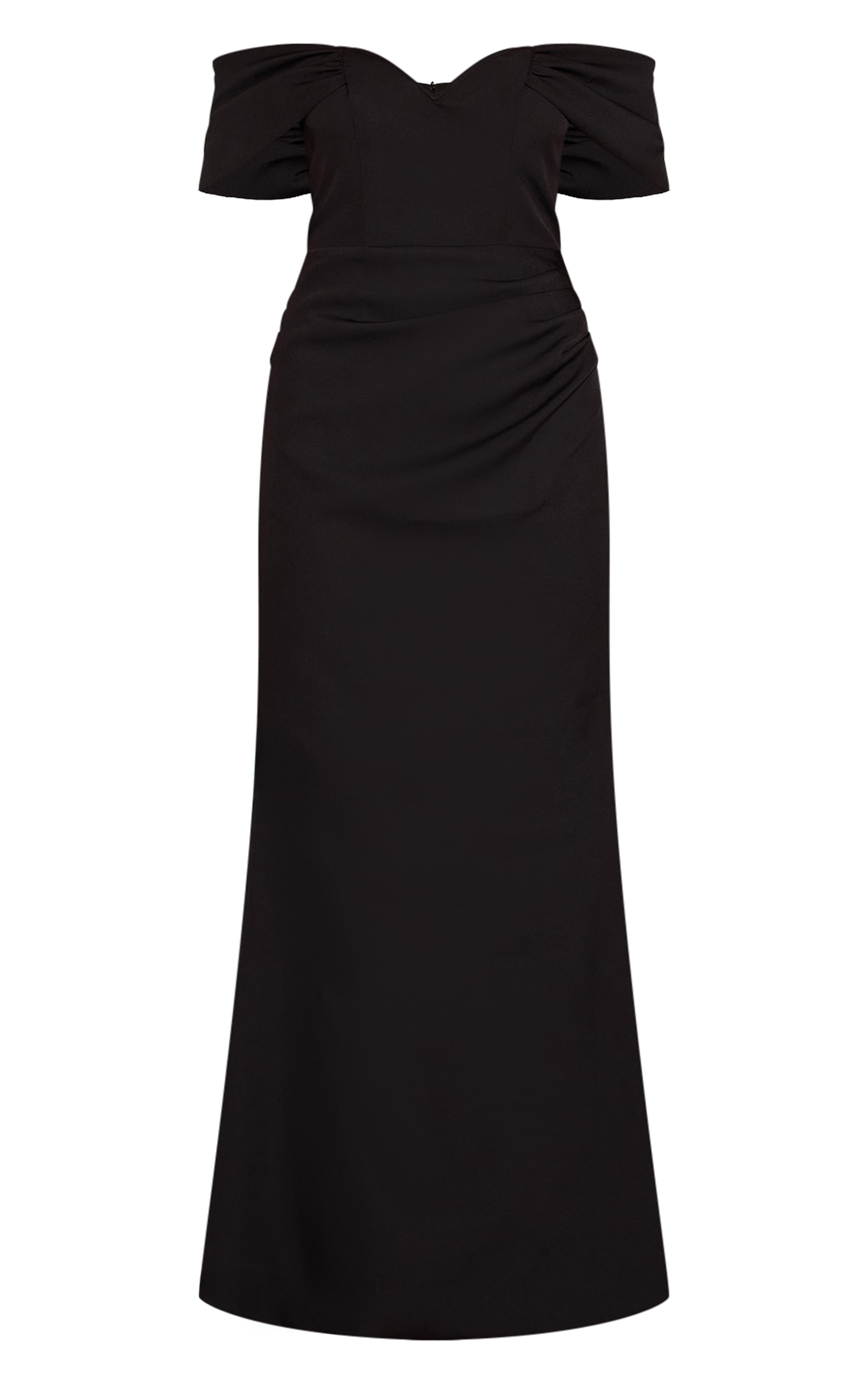 Black Woven V Neck Detail Bardot Maxi Dress image 5