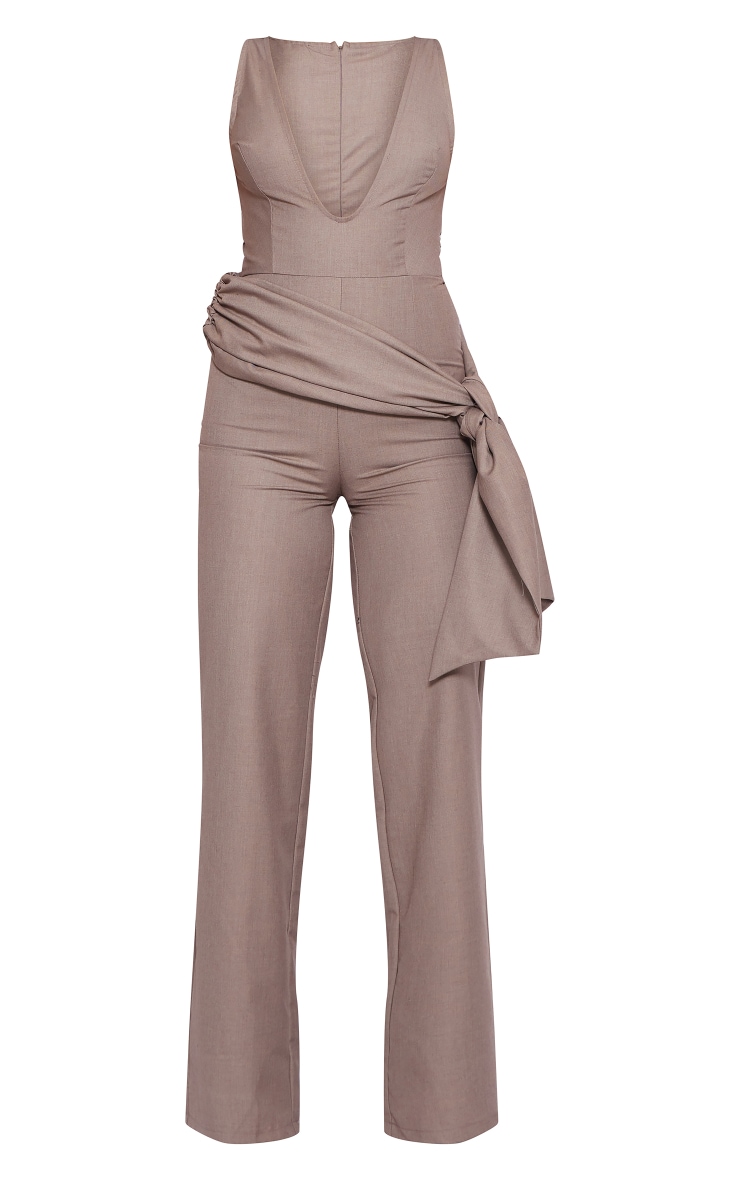 Combinaison ajustée portefeuille en maille tissée taupe à décolleté plongeant image 5