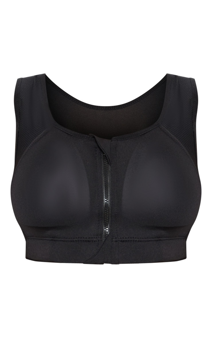 Black Zip Front Padded Sports Bra Active PrettyLittleThing USA