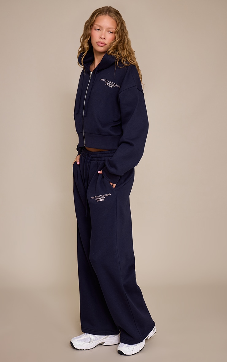 PRETTYLITTLETHING Navy Print Zip Front Hoodie image 3