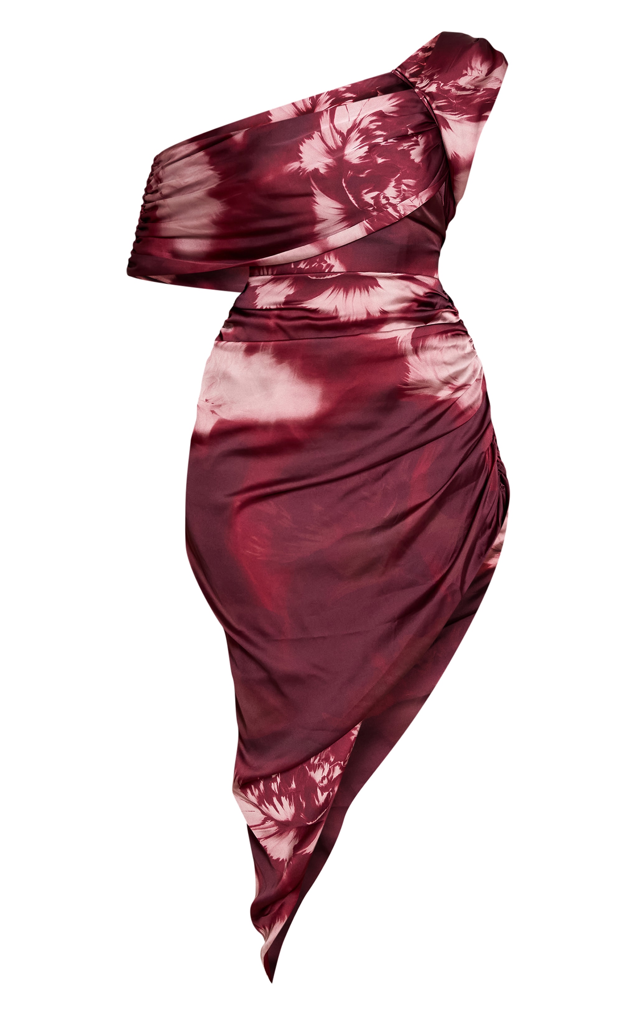 Robe prune fleurie à col bardot et ourlet asymétrique image 5