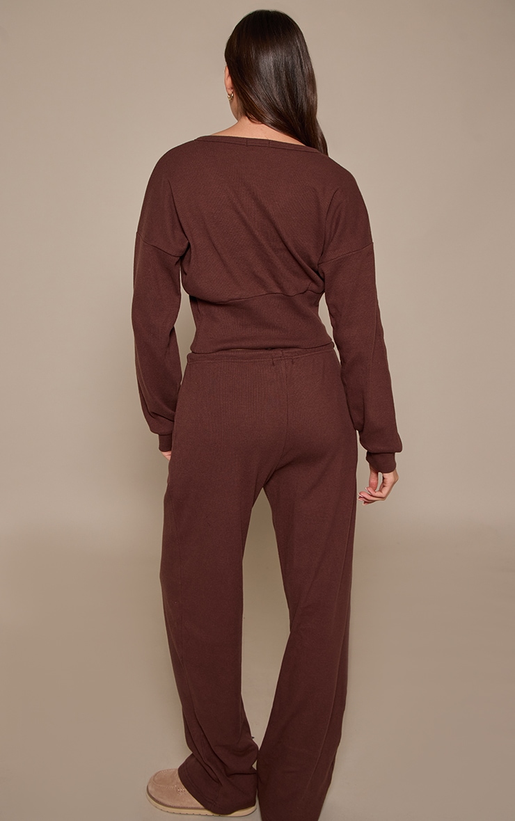 Dark Brown Soft Rib Elasticated Waist Trousers image 3