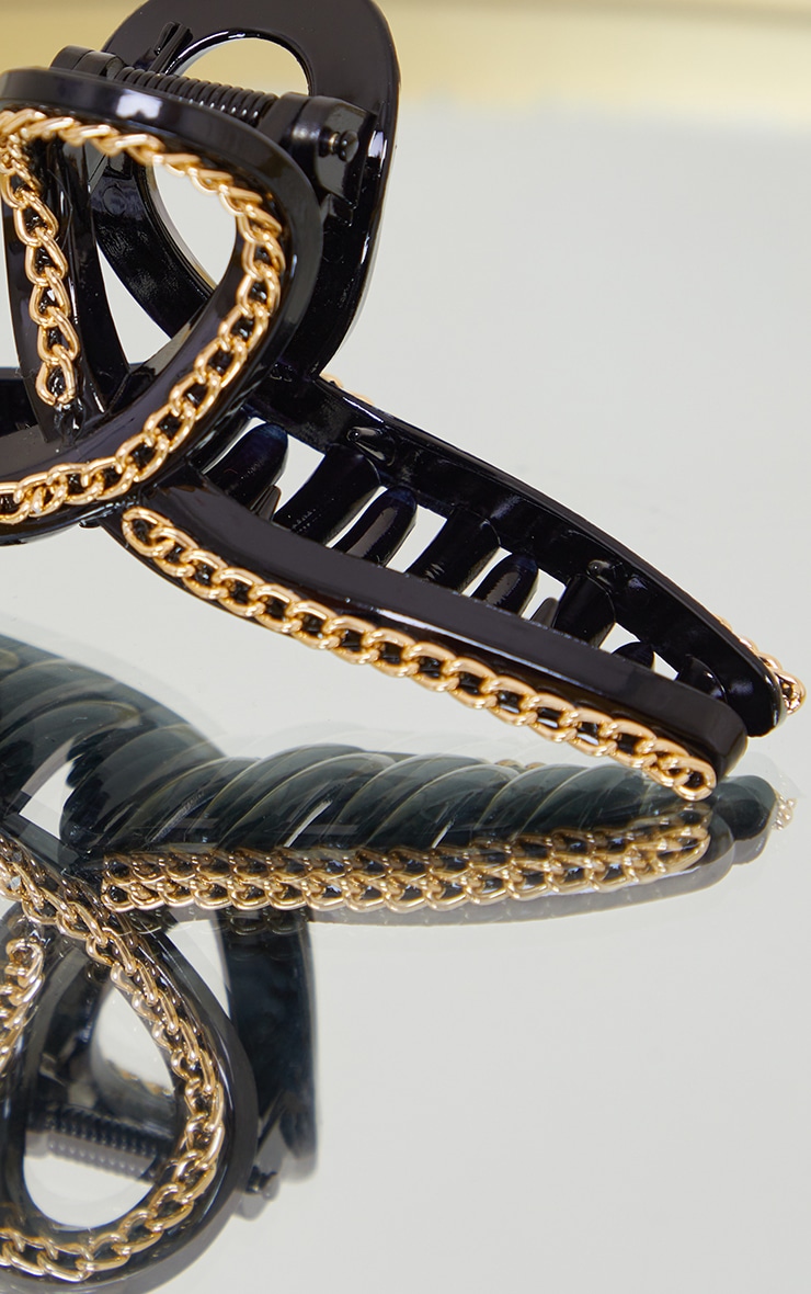Black With Gold Chain Hair Clip Accessories PrettyLittleThing