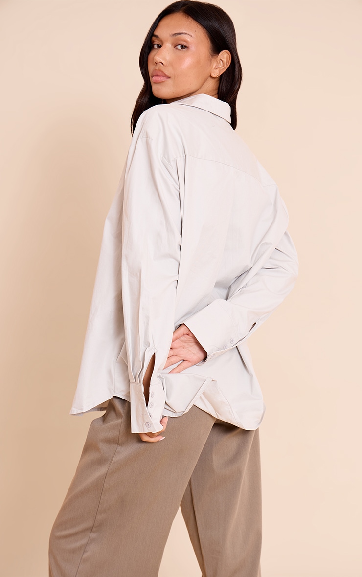 Light Grey Cotton Oversized Cuff Shirt image 2