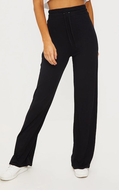 Black Drawstring Jersey Wide Leg Trousers