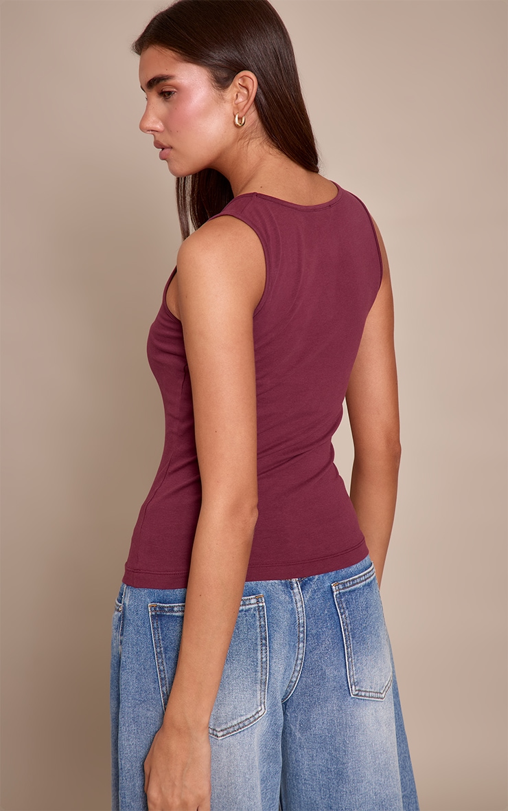 Dark Wine Soft Cotton Plunge Neck Vest Top image 2