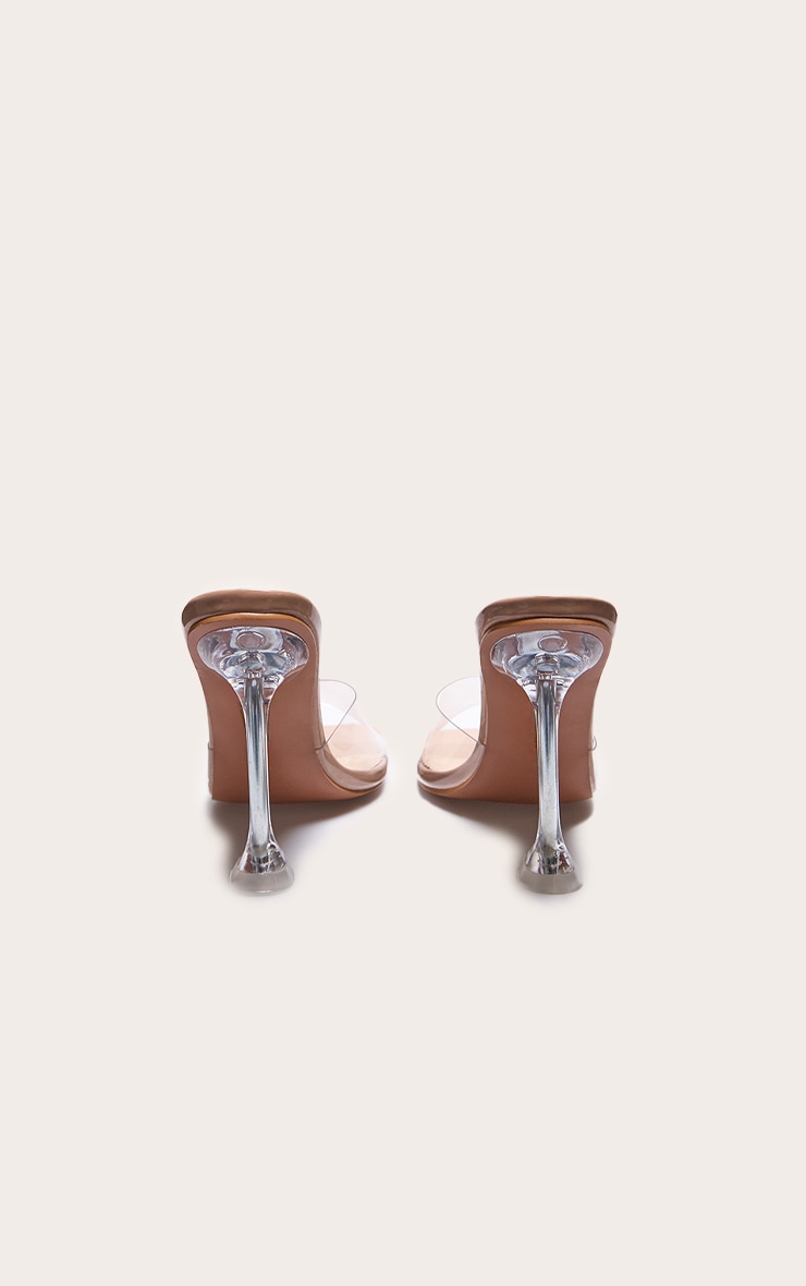 Nude Pu Square Toe Clear Perspex Heeled Mules image 4