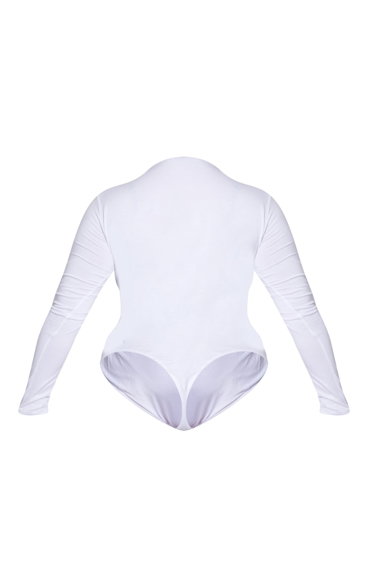Plus White Jersey V Neck Long Sleeve Bodysuit image 6