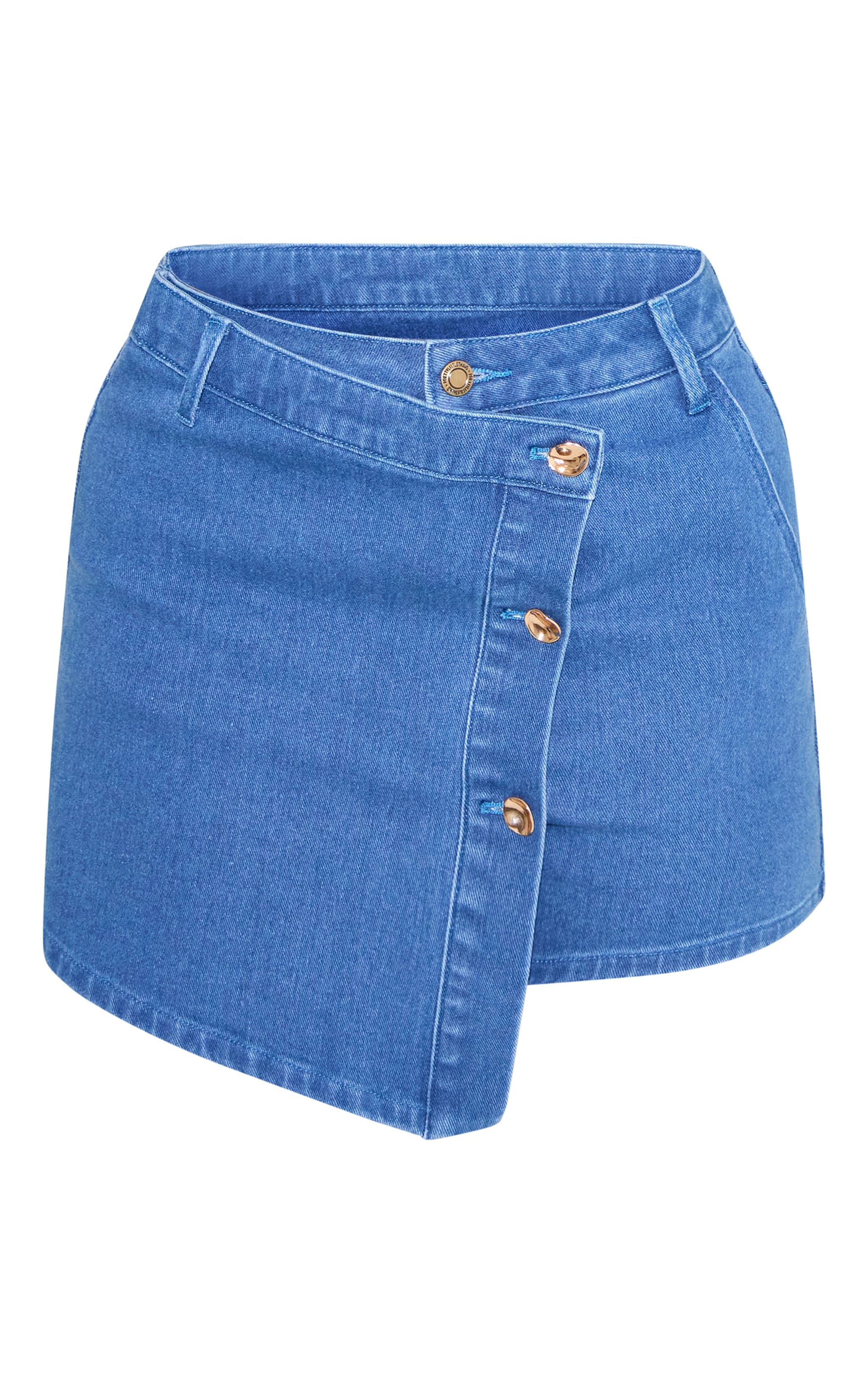 Shape Dark Blue Stretch Denim Gold Trim Asymetrical Skort image 6