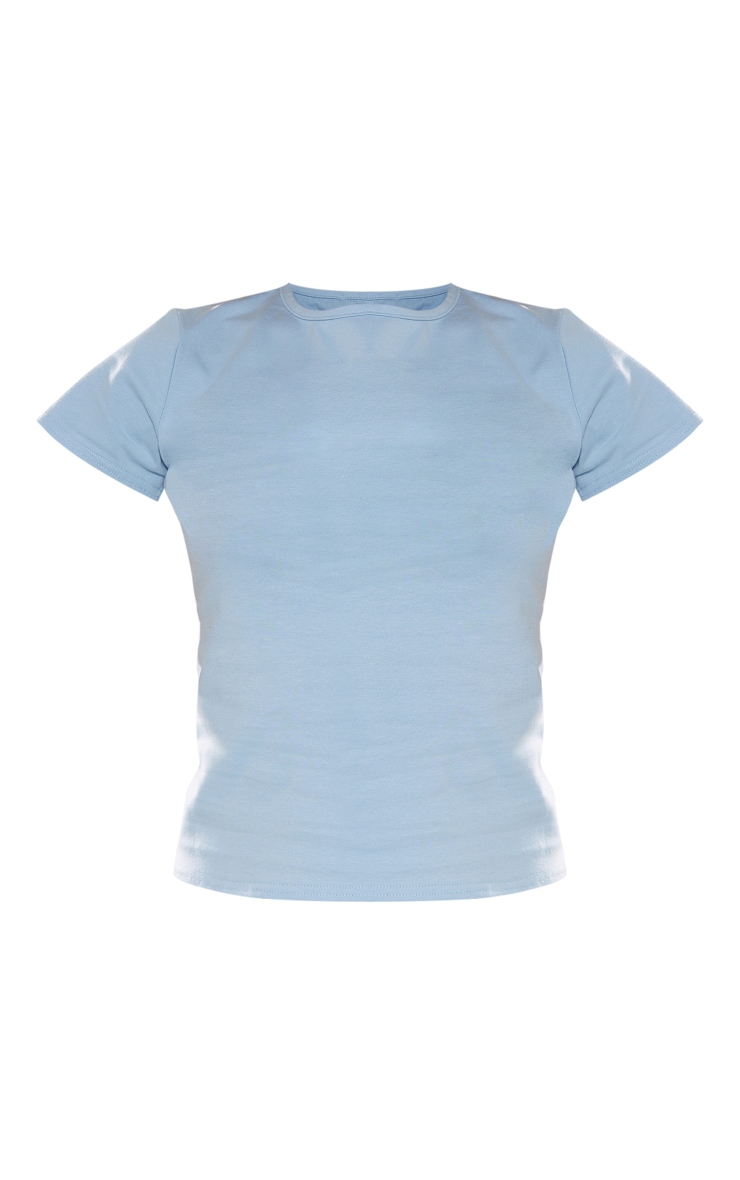 Blue Grey Basic Cotton Blend Fitted Crew Neck T Shirt image 5