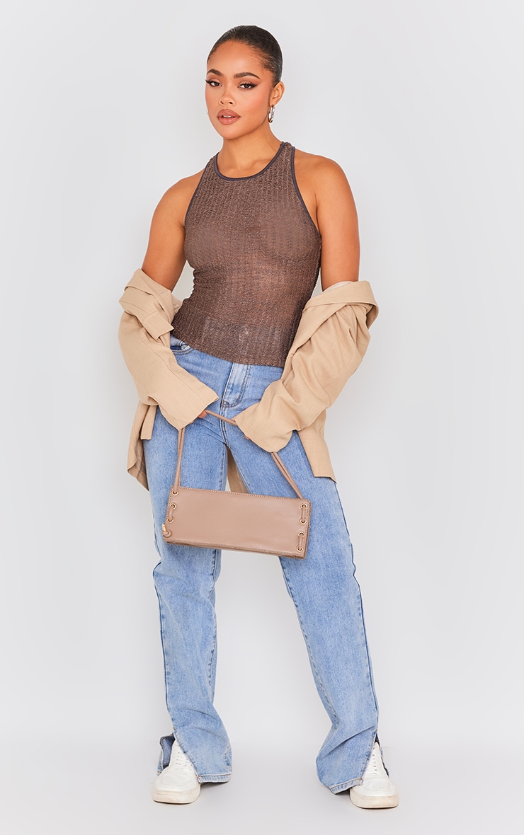 Mocha Knit Look Textured Longline Racer Top image 3