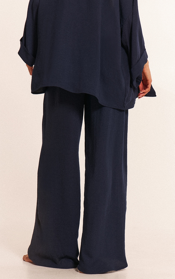Navy Linen Look Drawstring Beach Pants image 3