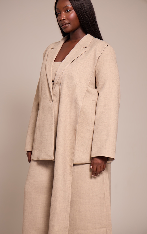 Plus Stone Woven Drape Scarf Detail Oversized Blazer