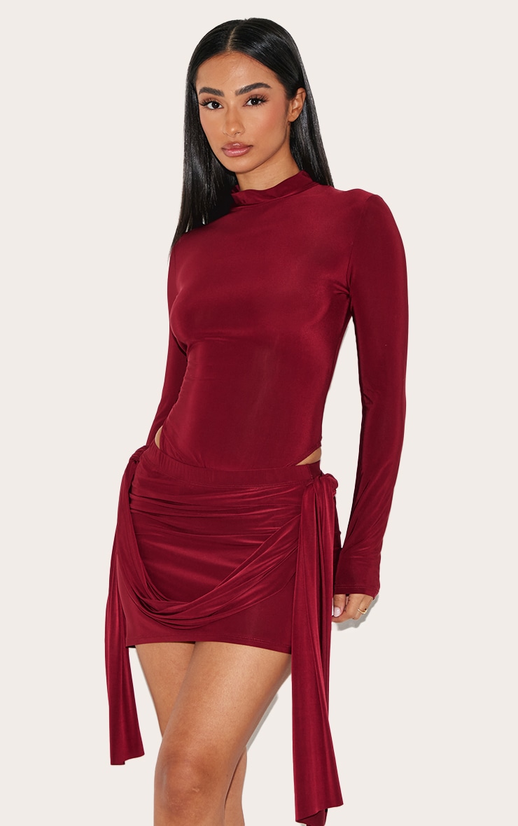 Petite Burgundy Micro Mini Skirt With Drape Detail image 4