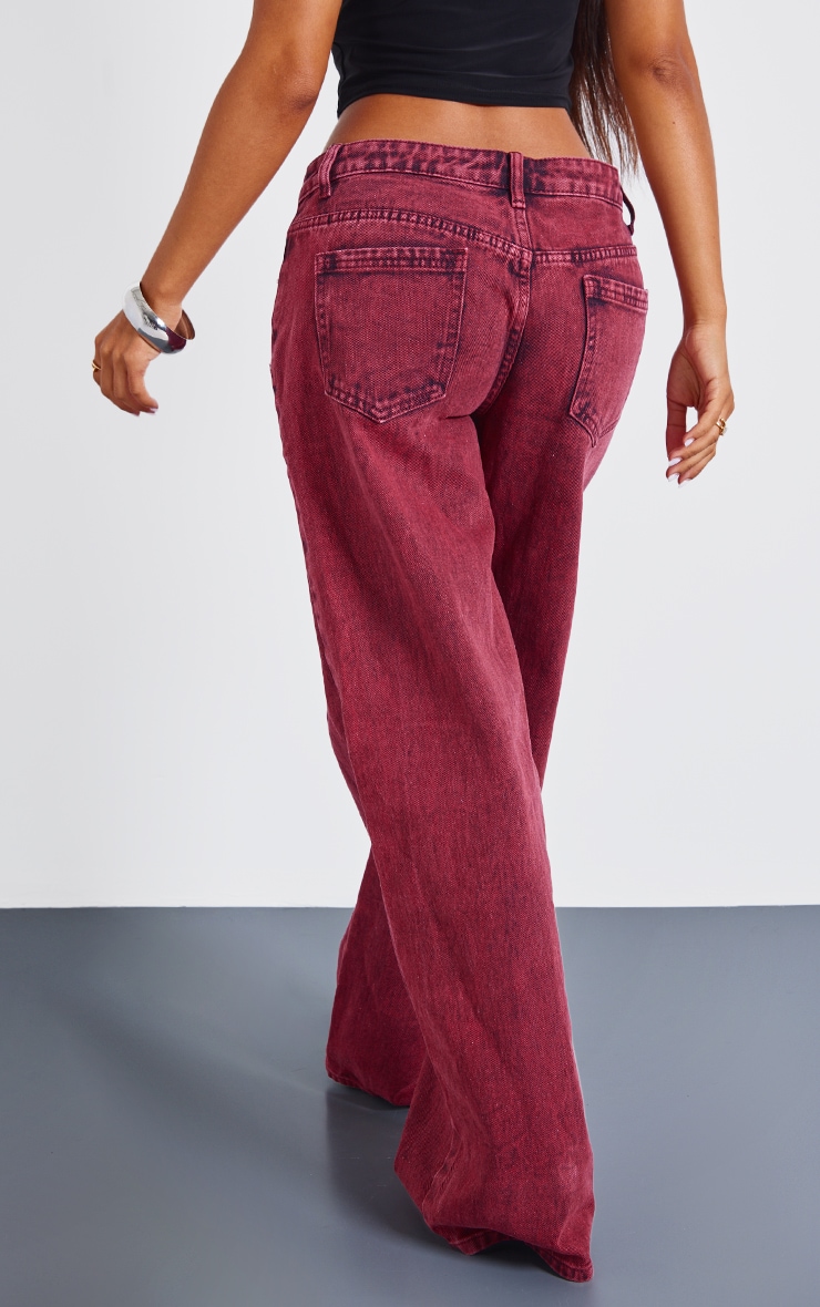 Petite Washed Burgundy Wide Leg Jeans image 3