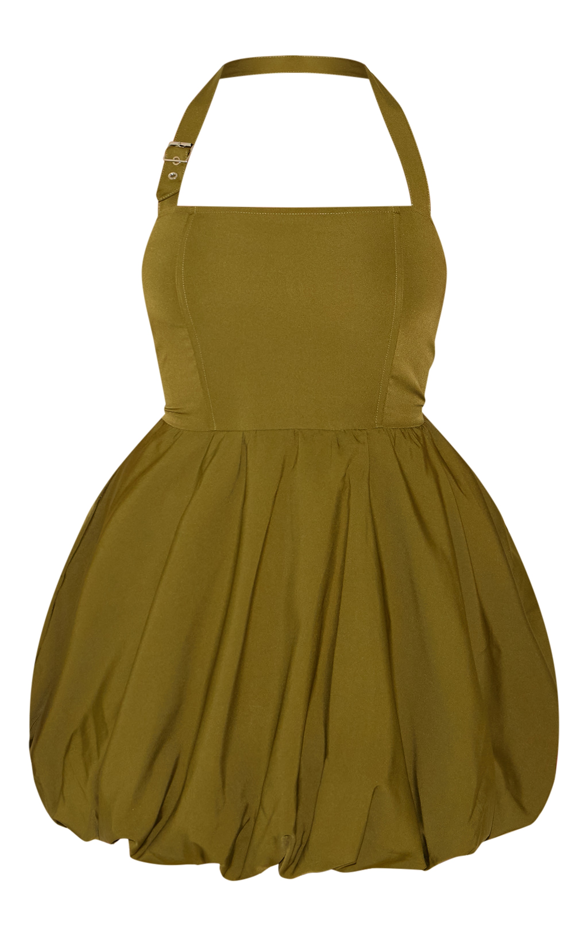 Plus Khaki Buckle Detail Halterneck Puffball Mini Dress image 5