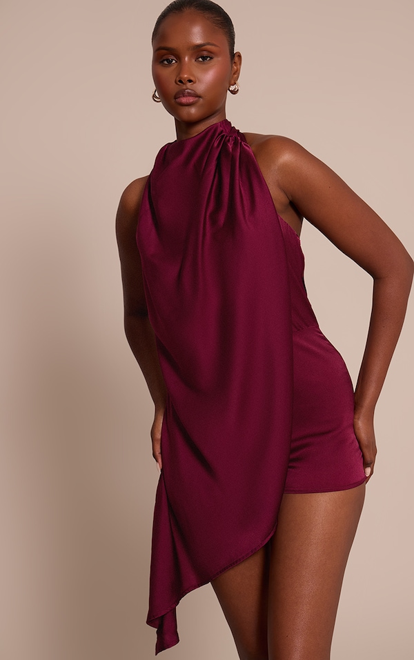 Plum Satin Halterneck Romper