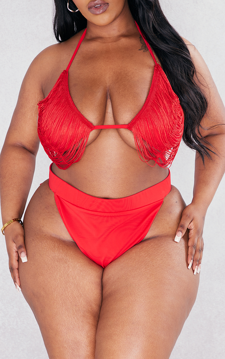 Plus Red High Leg Bikini Bottoms Plus Size PrettyLittleThing KSA