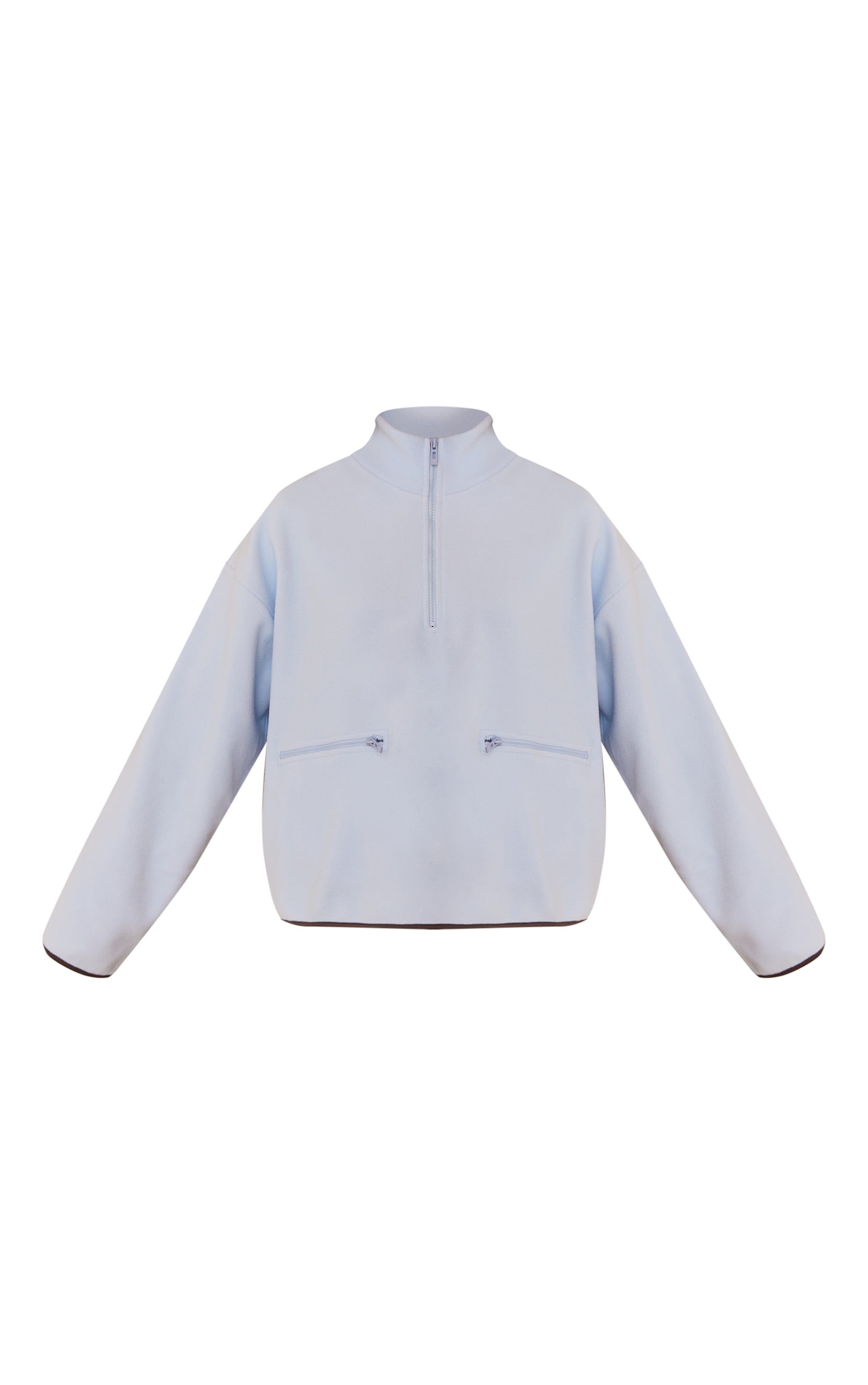 Light Blue Fleece Quarter Zip Pocket Detail Sweatshirt image 5
