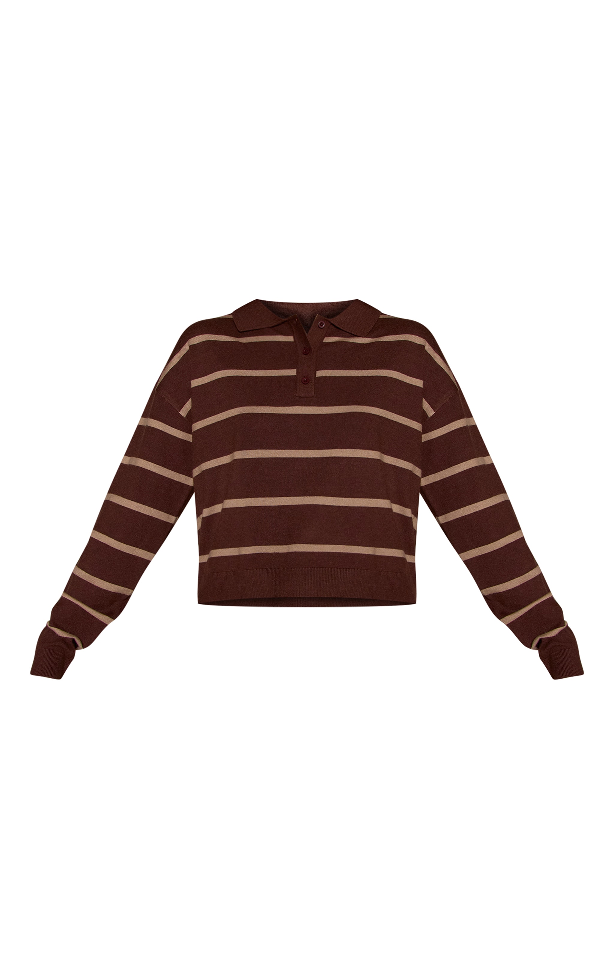 Chocolate Stripe Polo Knit Long Sleeve Rugby Top  image 5